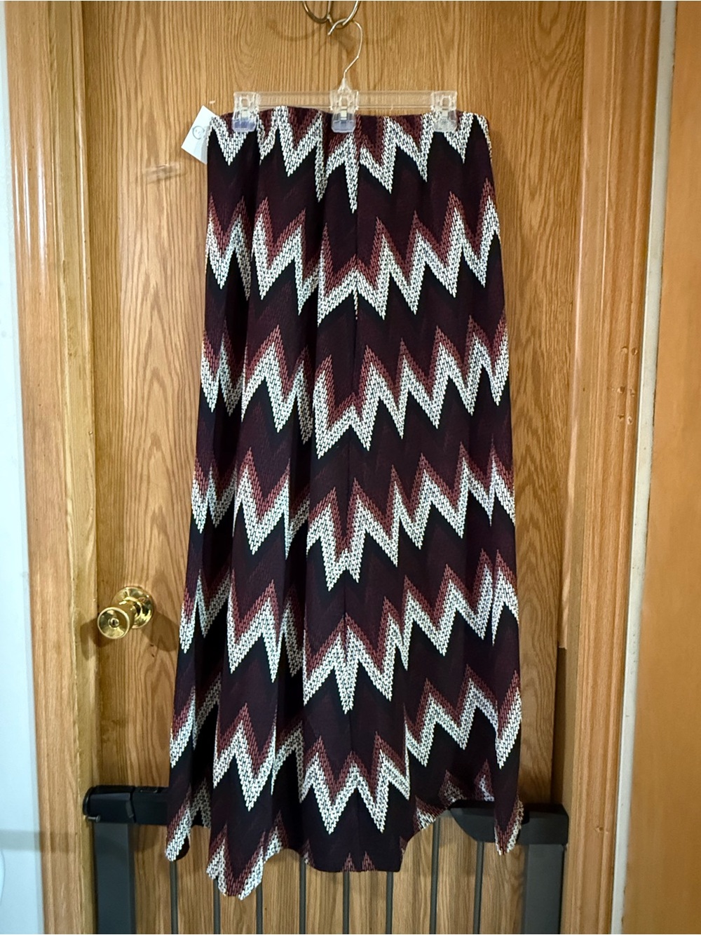 Chevron Maxi Skirt - Burgundy & White
